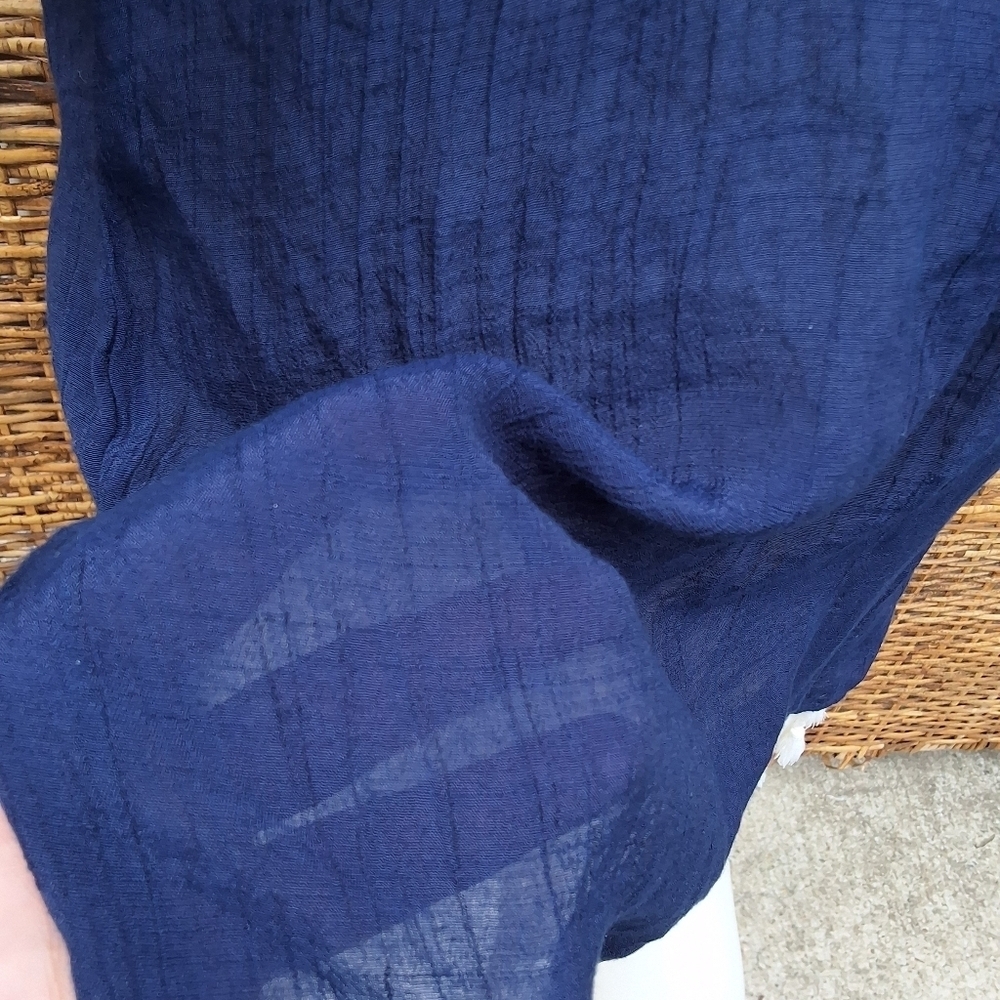 Kona Sol Deep Blue Gauzy Tunic with Elegant Embroidy Swim Cover Up M - Picture 12 of 15